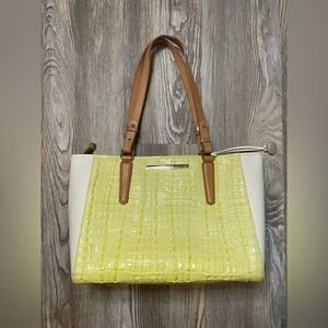 Brahmin Medium Arno Tote Limelight Ivory Brown La Scala Tri-Texture Leather Bag